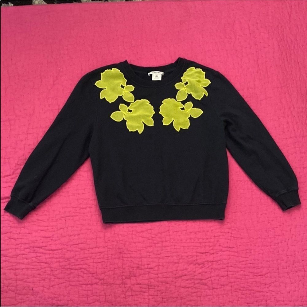 Carven Black Sweatshirt with Yellow Floral Design, XS